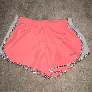 girls coral/pink and grey shorts